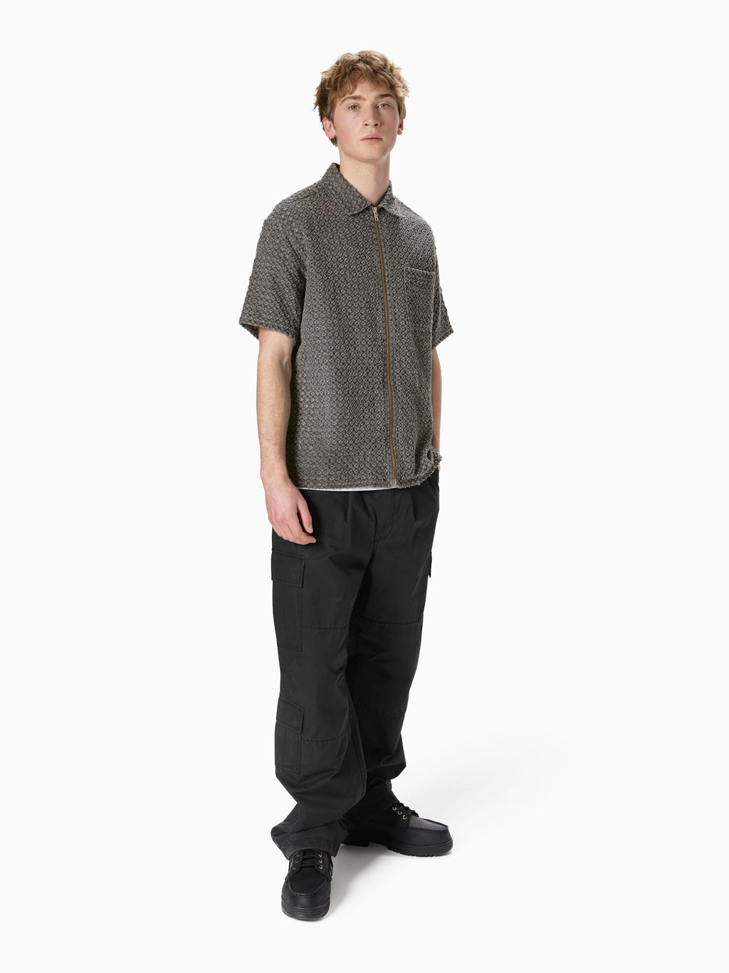 Damaged Denim Zip S/S Shirt