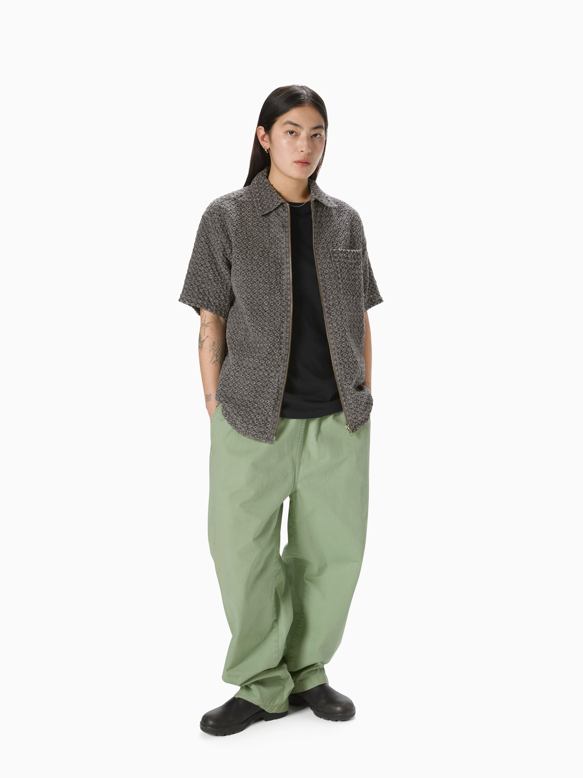 Damaged Denim Zip S/S Shirt